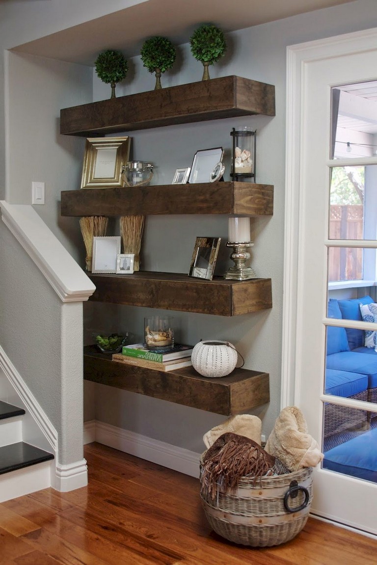 Simple Ideas For Floating Shelves In Living Room with Simple Decor